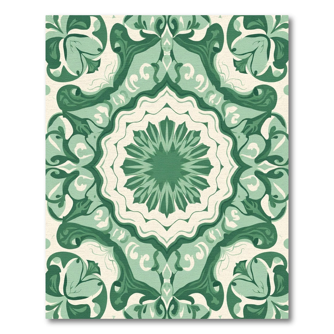 Emerald Green Floral Mandala Medallion Rug