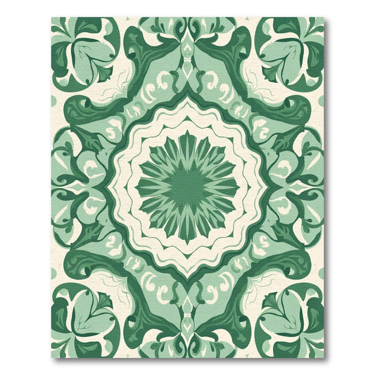 Emerald Green Floral Mandala Medallion Rug
