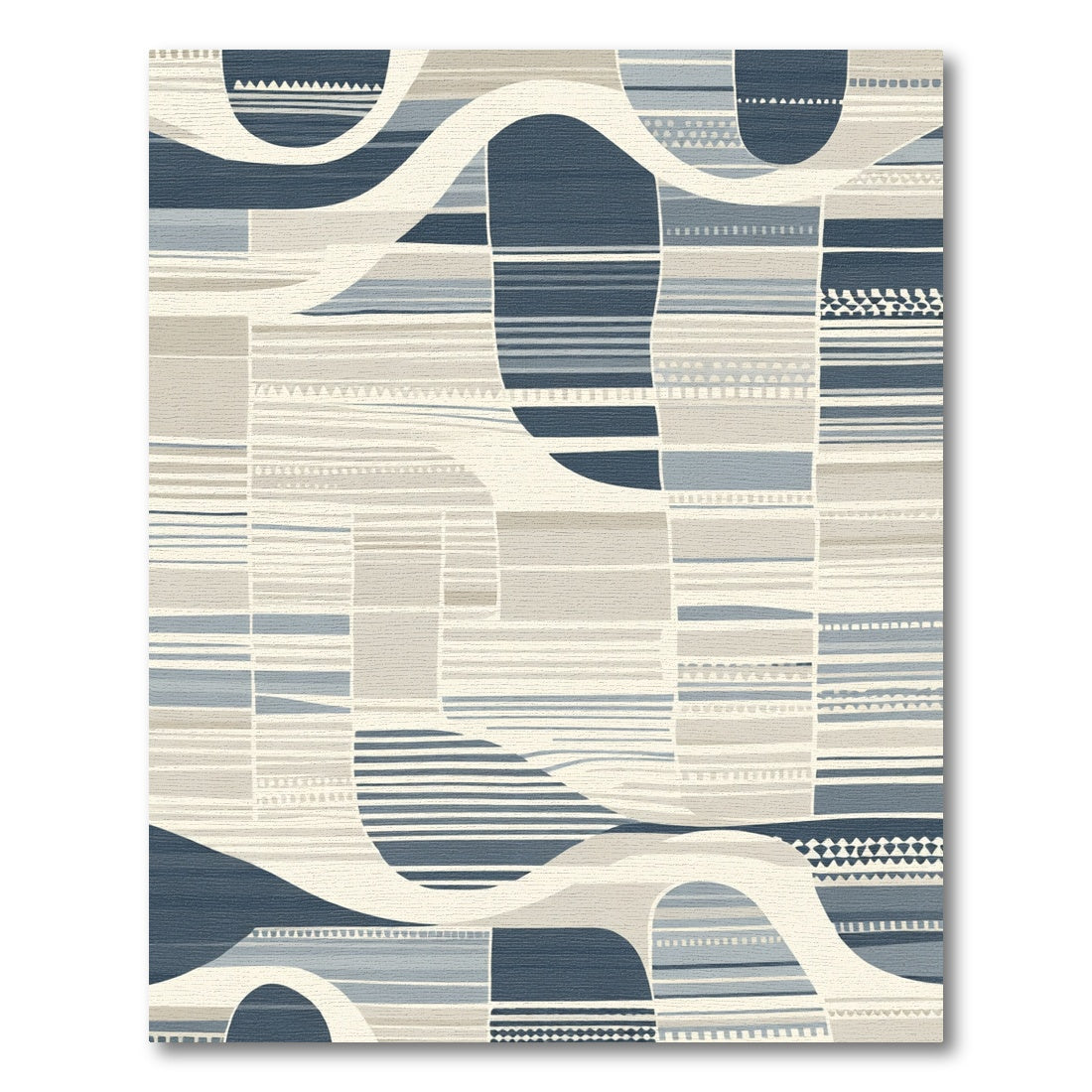 Abstract Blue Beige Wavy Stripped Rug