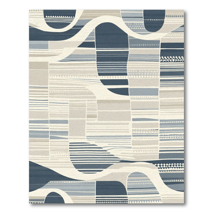 Abstract Blue Beige Wavy Stripped Rug