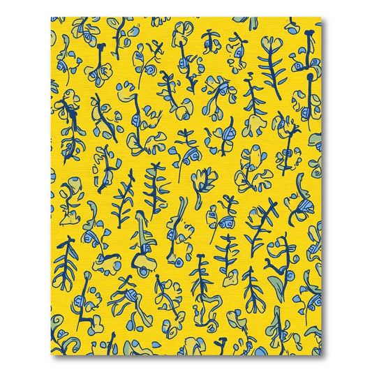 Whimsical Yellow Blue Floral Sprigs Rug