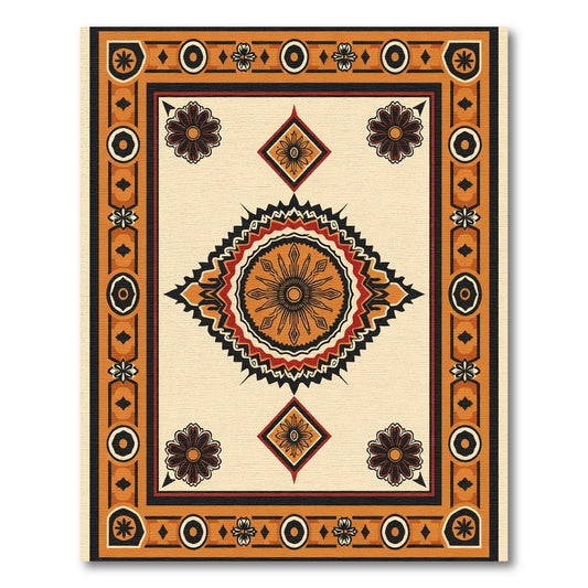 Bold Sunburst Medallion Orange Border Rug
