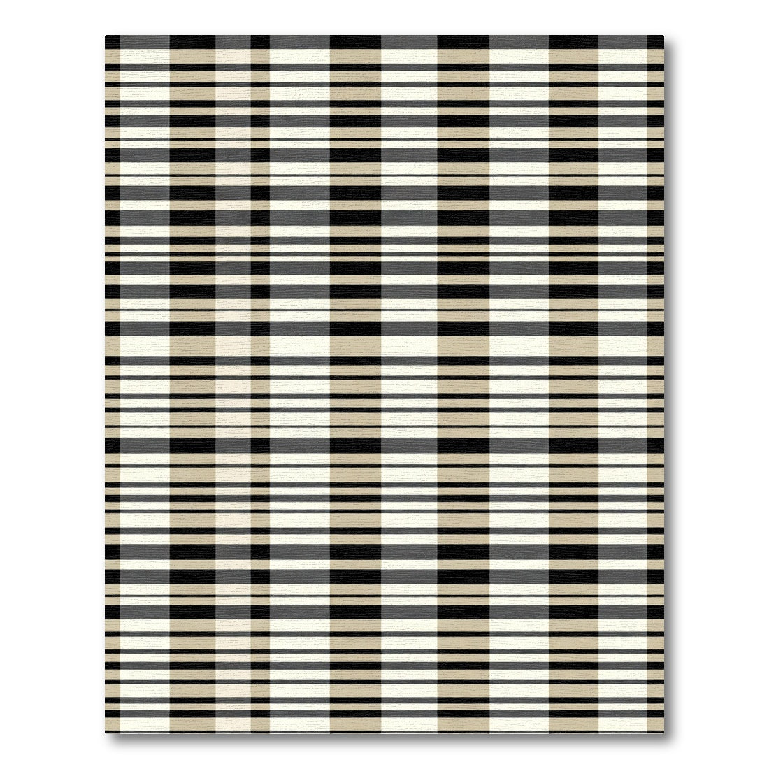 Tan Black White Stripe Plaid Rug