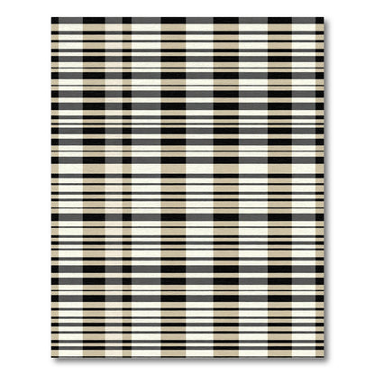 Tan Black White Stripe Plaid Rug