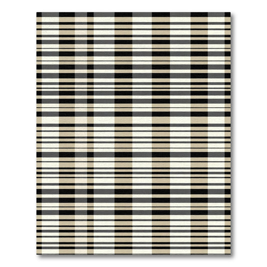 Tan Black White Stripe Plaid Rug