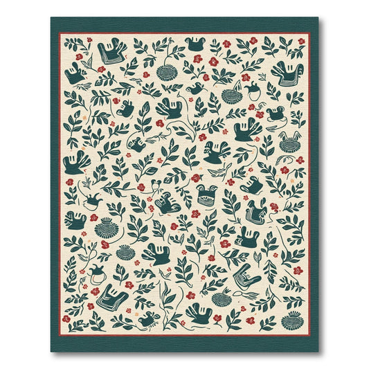 Crimson and Teal Floral Nature Collage Rug