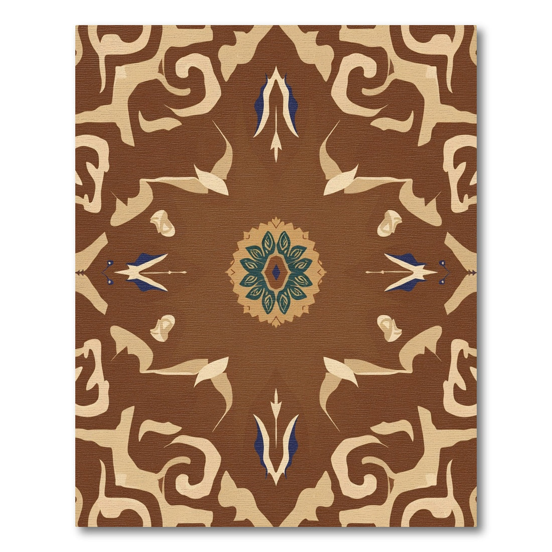 Brown Beige Blue Floral Medallion Rug