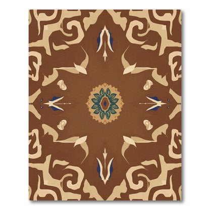 Brown Beige Blue Floral Medallion Rug