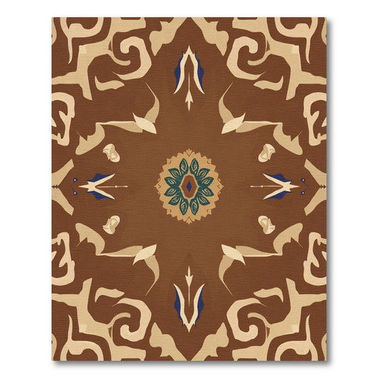 Brown Beige Blue Floral Medallion Rug