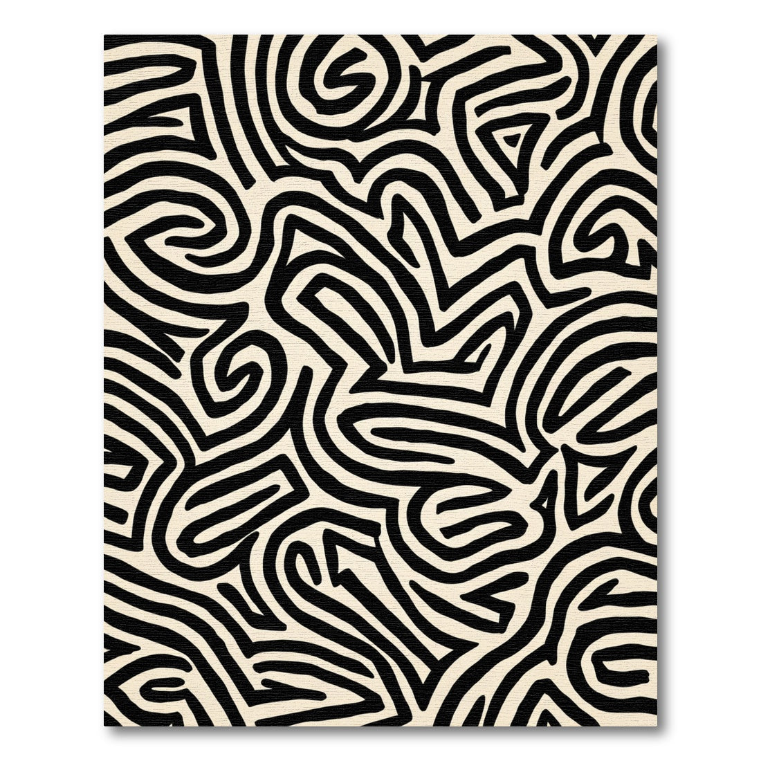 Black Cream Stylized Abstract Maze Rug