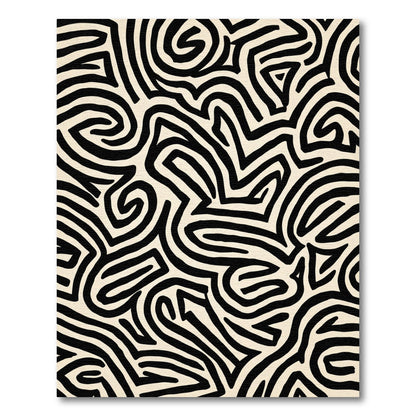 Black Cream Stylized Abstract Maze Rug