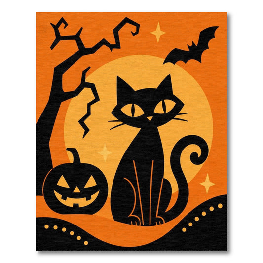 Orange Black Cat Halloween Area Rug