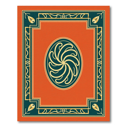 Orange Teal Swirling Feathered Frame Rug