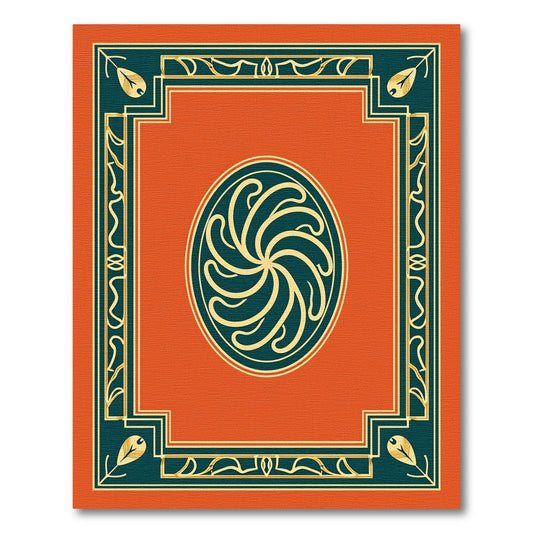 Orange Teal Swirling Feathered Frame Rug