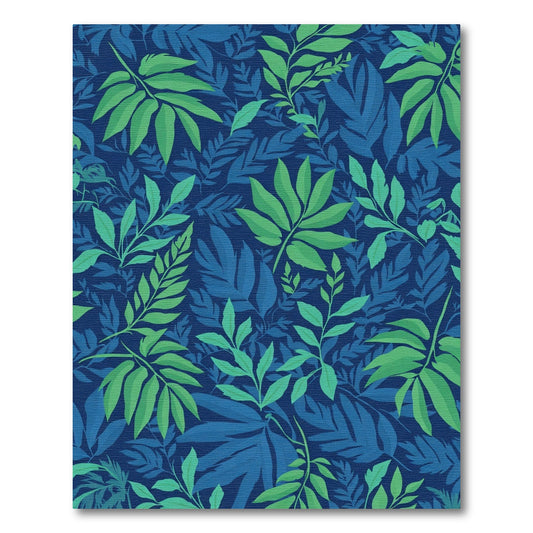Deep Blue Greenery Leaf Pattern Rug
