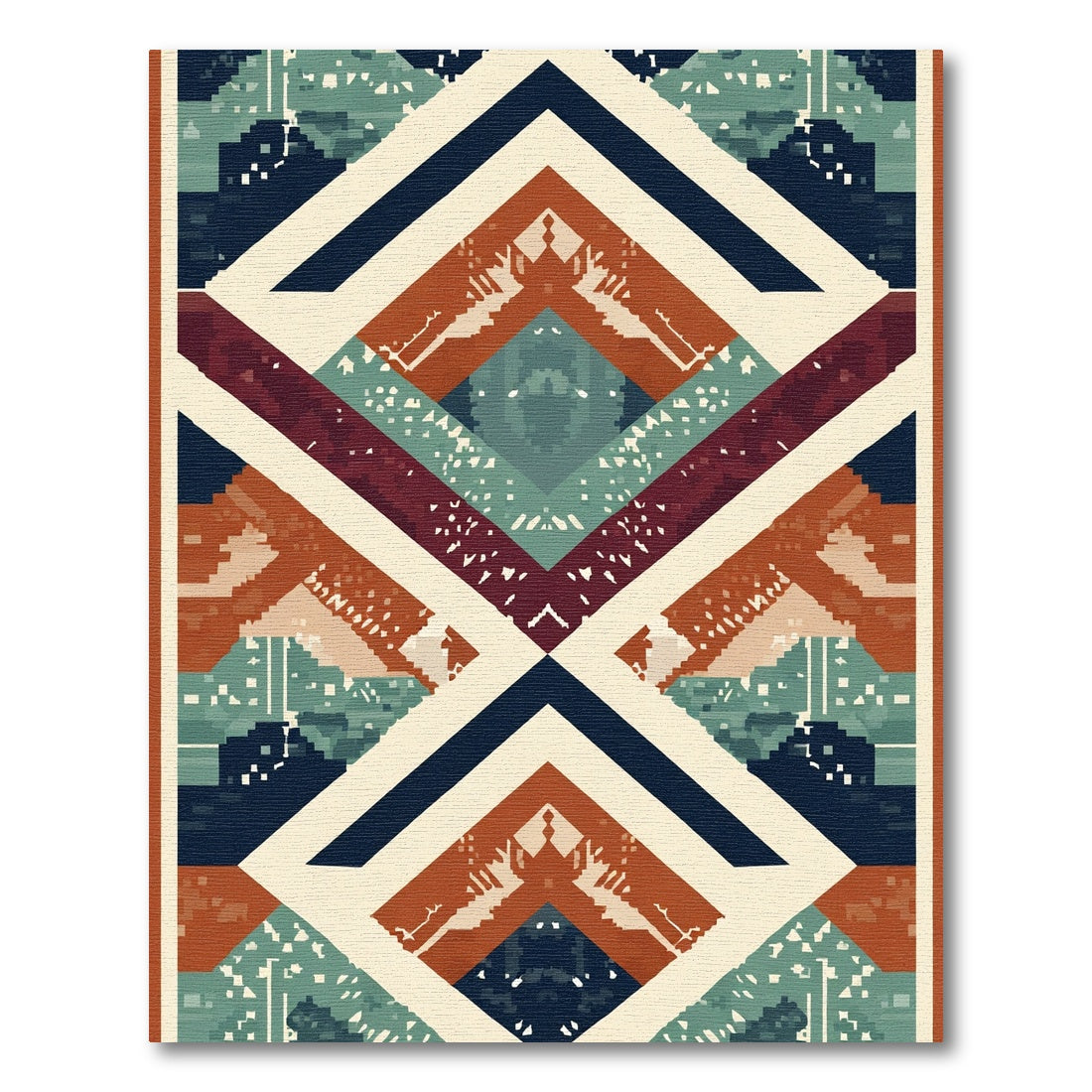 Geometric Terracotta Teal Diamond Rug