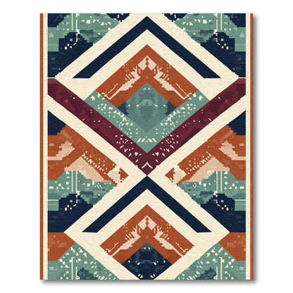 Geometric Terracotta Teal Diamond Rug