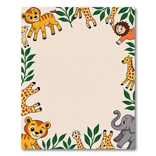 Playful Jungle Animals Greenery Border Rug