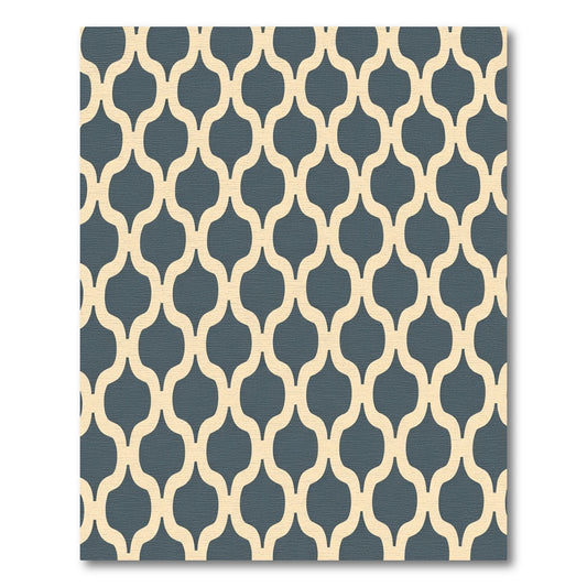 Navy Cream Arabesque Lattice Rug