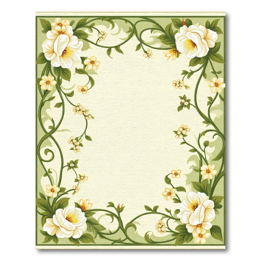 Cream White Bloom Leaf Garland Rug