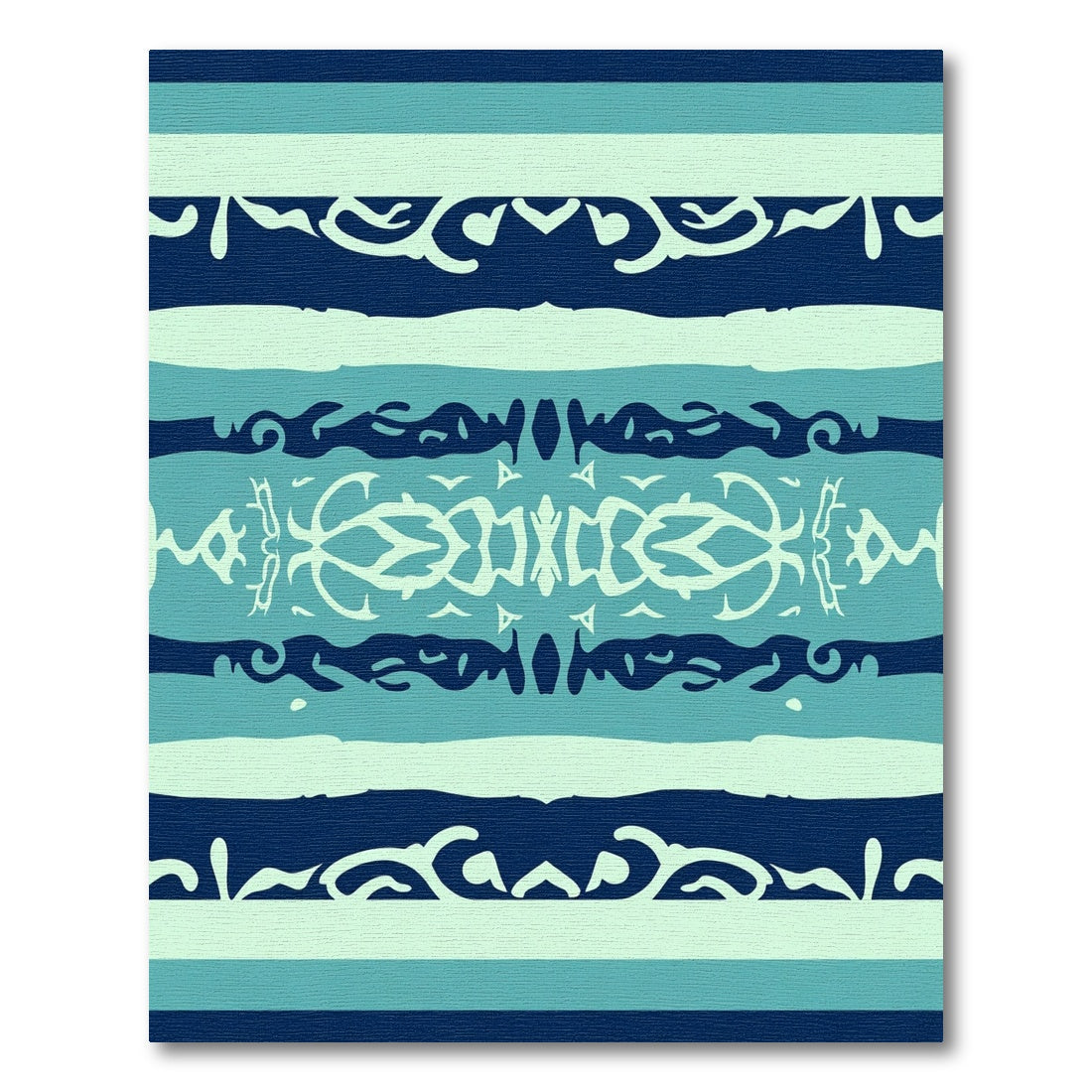 Deep Navy Teal Abstract Botanical Stripes Rug