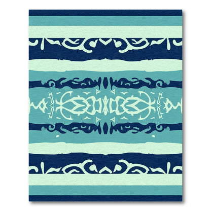 Deep Navy Teal Abstract Botanical Stripes Rug