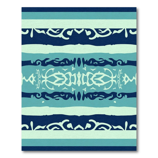 Deep Navy Teal Abstract Botanical Stripes Rug