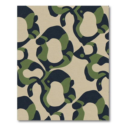 Green Navy Beige Abstract Camouflage Shapes Rug