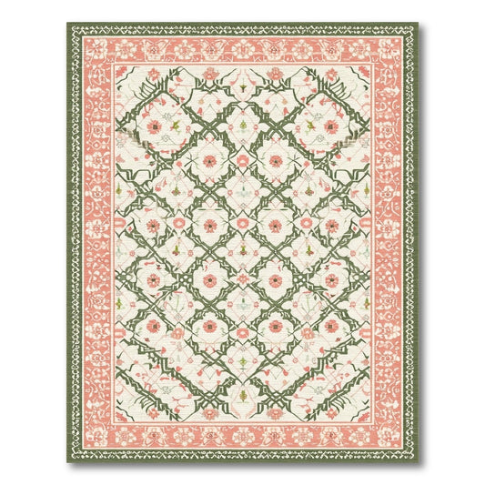 Pink Floral Vintage Lattice Area Rug