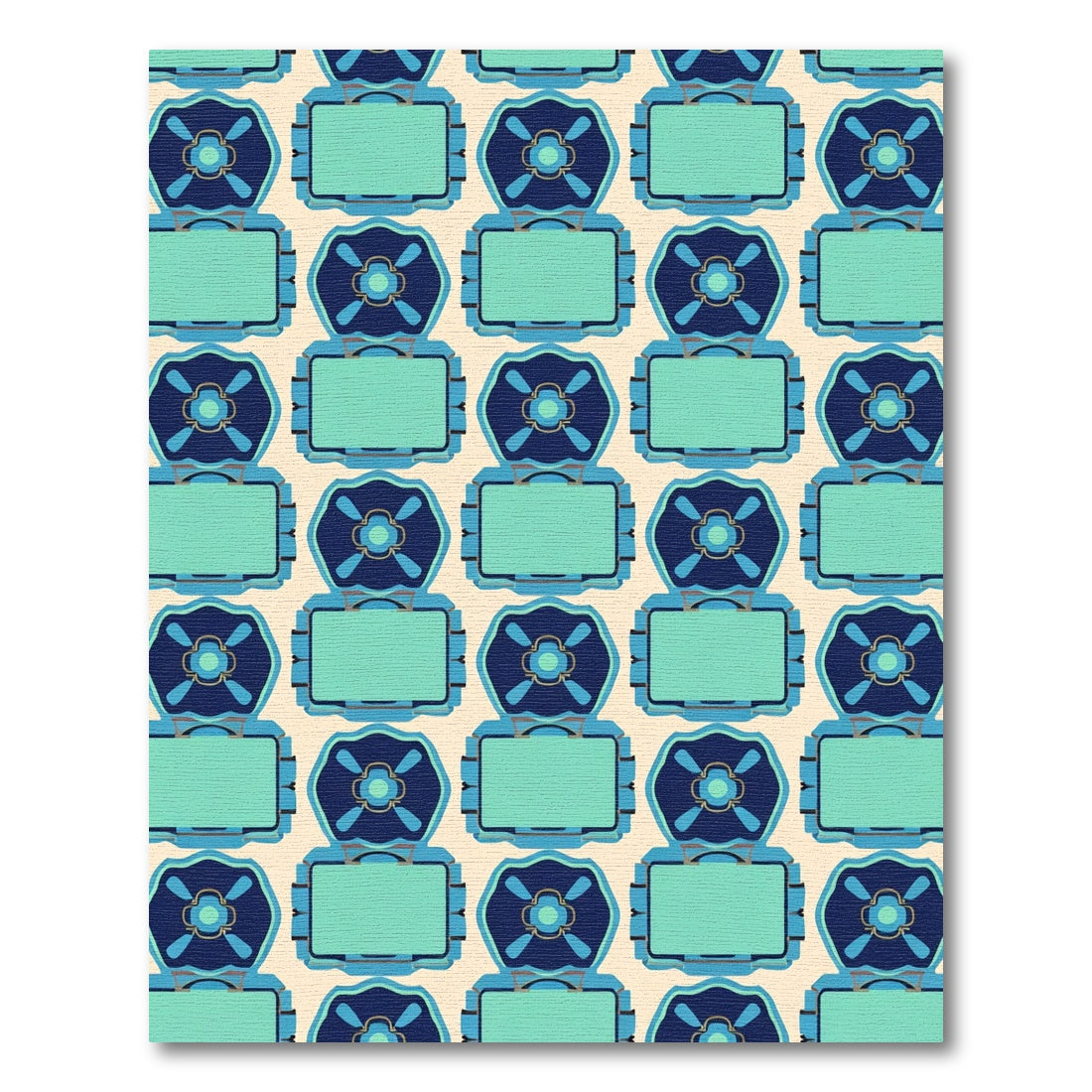 Bold Blue Teal Geometric Flower Rectangles Rug