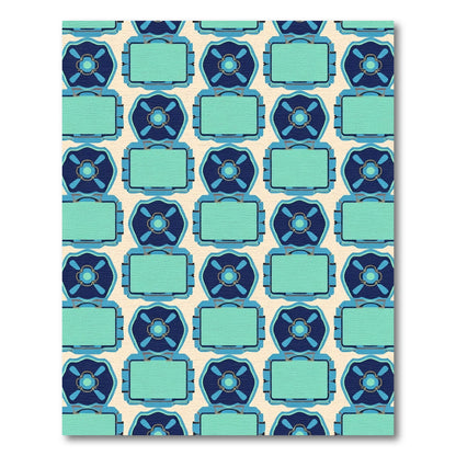 Bold Blue Teal Geometric Flower Rectangles Rug