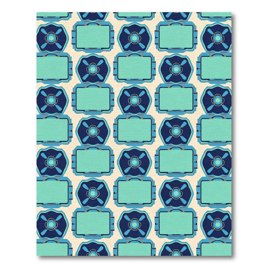 Bold Blue Teal Geometric Flower Rectangles Rug