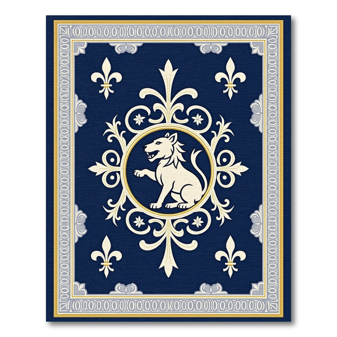 Regal Blue Lion Crest Frame Rug