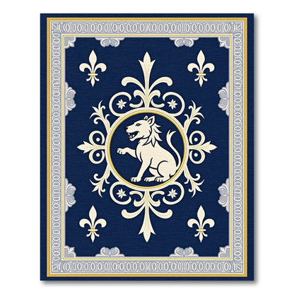 Regal Blue Lion Crest Frame Rug