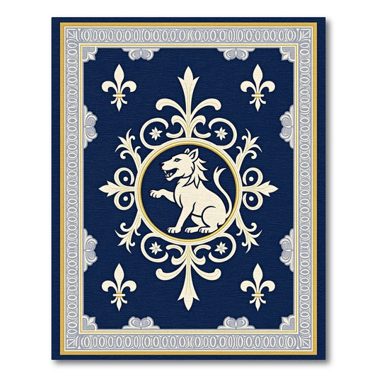 Regal Blue Lion Crest Frame Rug