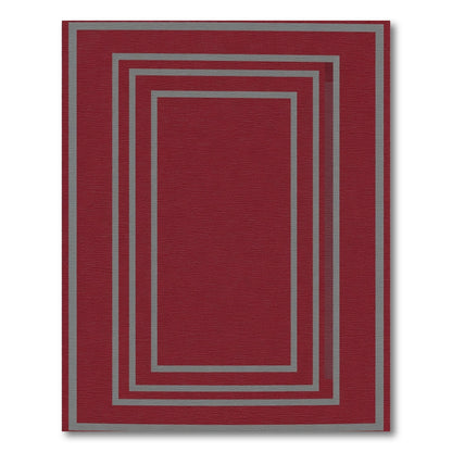 Deep Red Nested Border Rectangles Rug