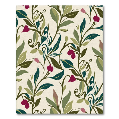 Earthy Green Vine Berry Pattern Rug