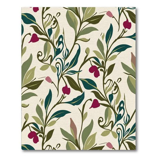Earthy Green Vine Berry Pattern Rug