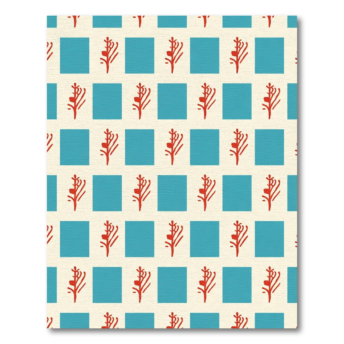 Red Branch Blue Square Check Rug