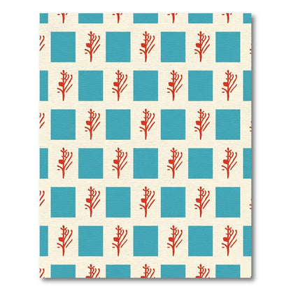 Red Branch Blue Square Check Rug