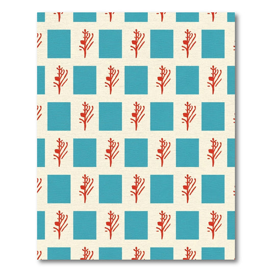 Red Branch Blue Square Check Rug