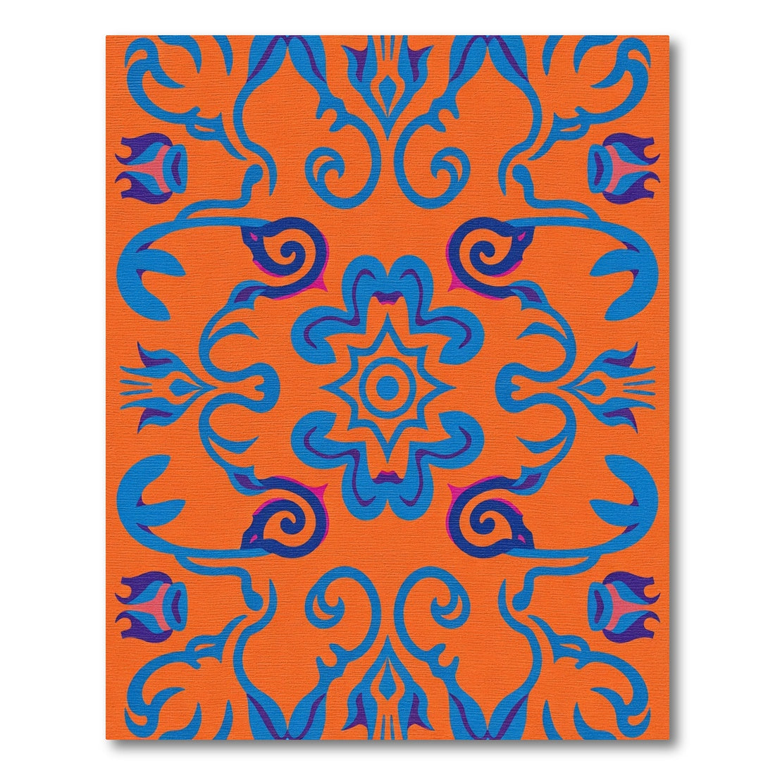 Vibrant Orange Blue Floral Arabesque Rug