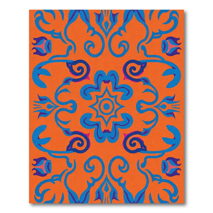 Vibrant Orange Blue Floral Arabesque Rug