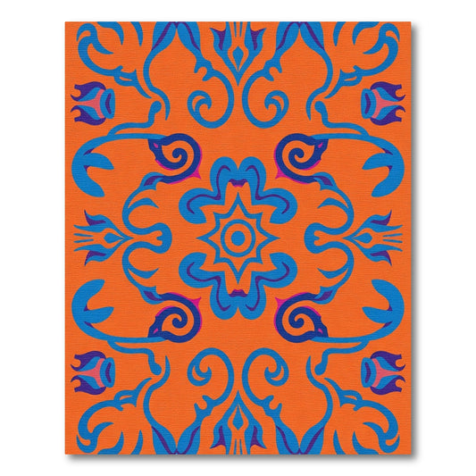 Vibrant Orange Blue Floral Arabesque Rug