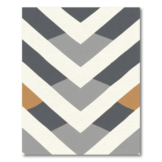 Chevron Gray Gold White Geometric Accents Rug