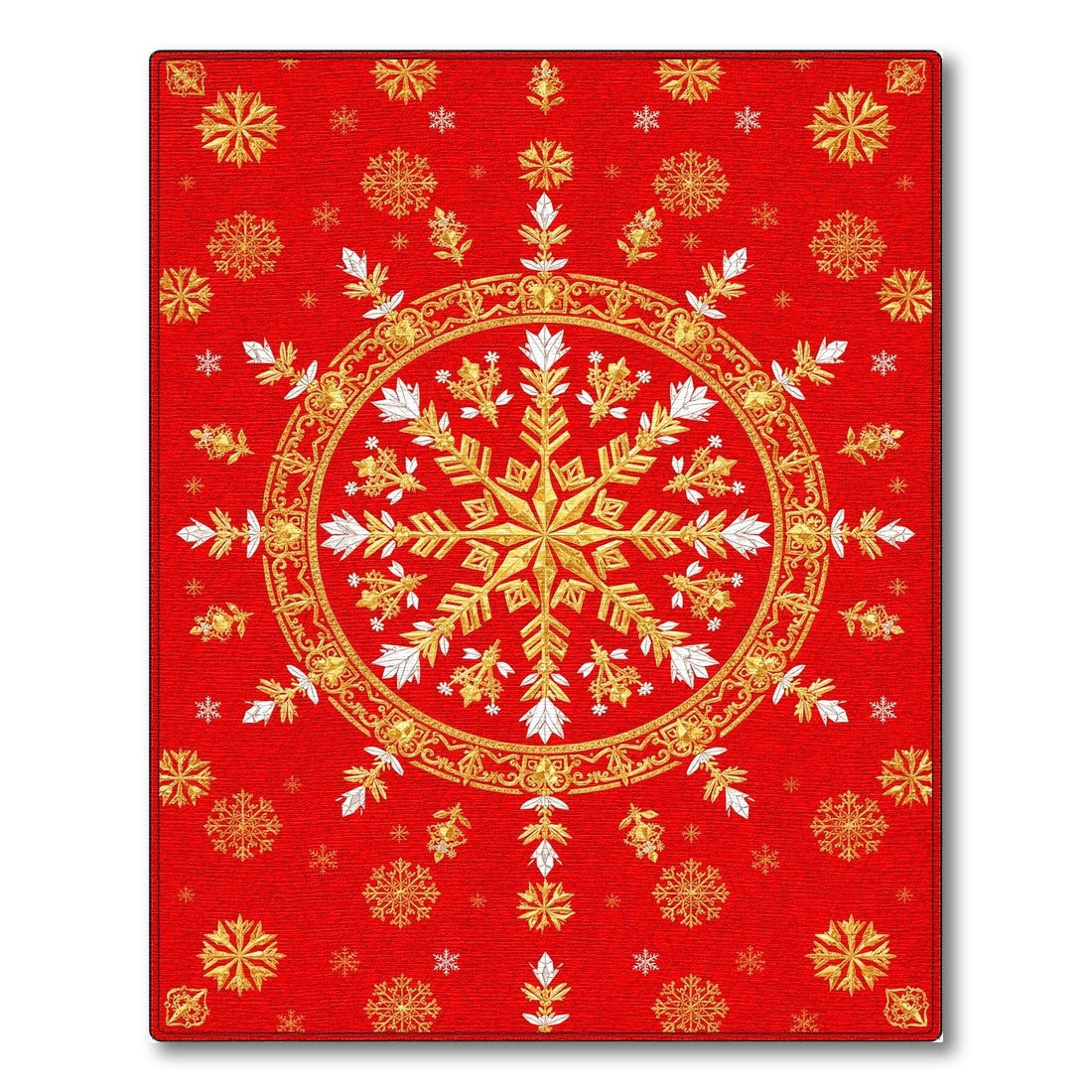Red Gold Snowflake Medallion Area Rug