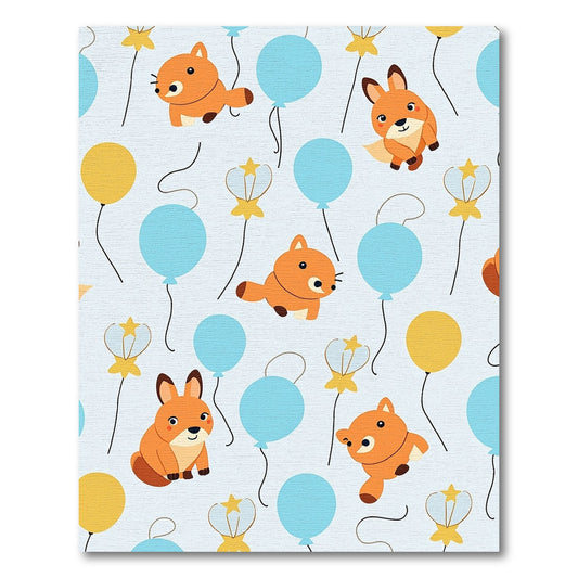Cute Orange Fox With Blue Balloons Rug