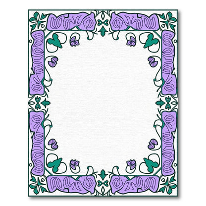 Purple Teal Floral Art Nouveau Border Rug