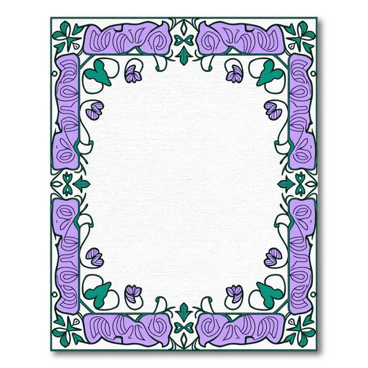 Purple Teal Floral Art Nouveau Border Rug