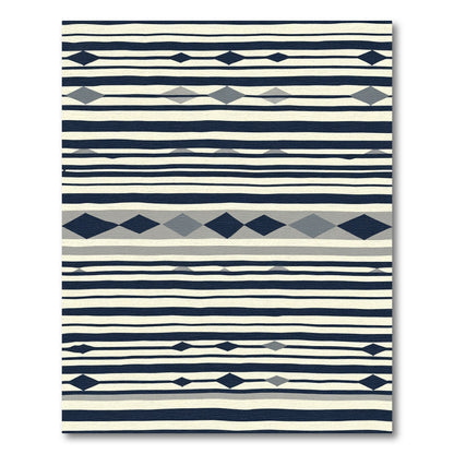 Striped Diamond Geometric Navy Cream Rug